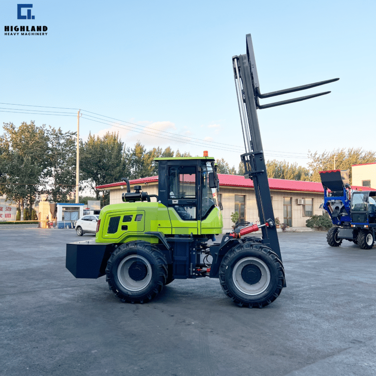 HIGHLAND HEAVY MACHINERY - Bright Green Rough Terrain Forklift | Maximum Lift Height & Vertical Stability